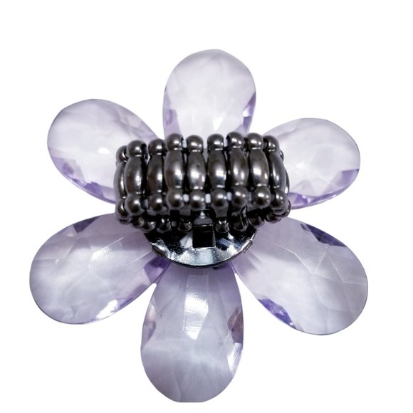Extra Large Womens Purple Teardrop Crystal Flower Stretch Fashion Cocktail Ring - Picture 10 of 12